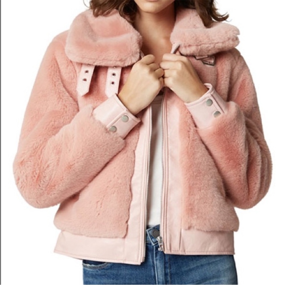 Blank NYC Pink Faux Fur Leather Jacket Bomber Jacket Winter Chic